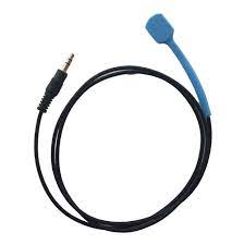 A black cord with a blue plastic tip